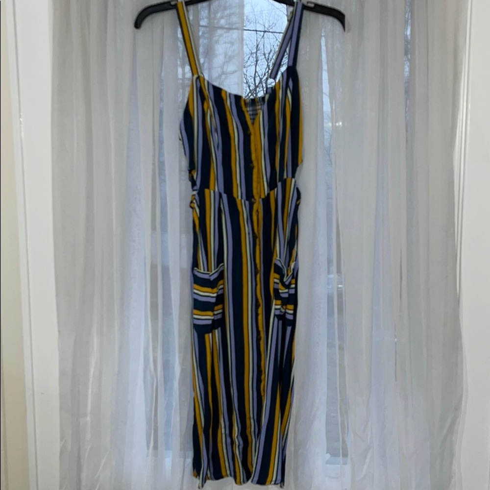 Blue/Purple/Yellow Stripes Midi Dress
